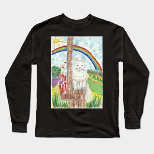 Cute white  cat  rainbow  nature  art Long Sleeve T-Shirt